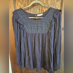 Westport 1X Blue Long Sleeve Blouse
